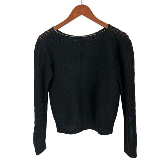 Vintage Capriccio Black Open Knit Sweater Womens Size S Soft Wool Blend Long Sle - Picture 5 of 12